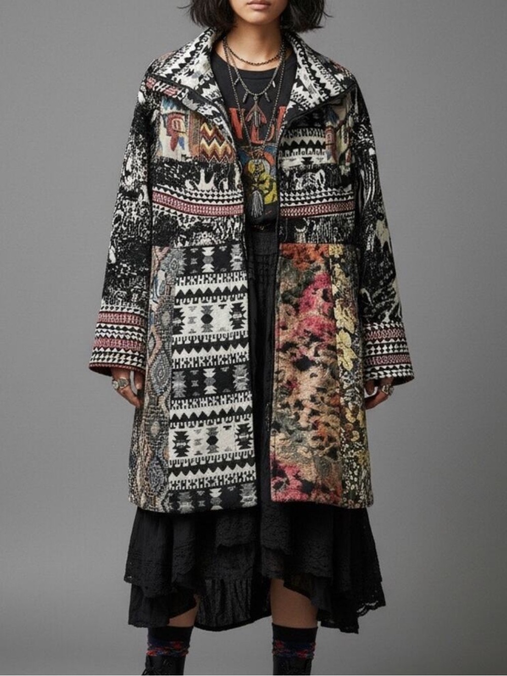 Anthropologie  Brand Dor Dor  Patchwork Tapestry Coat